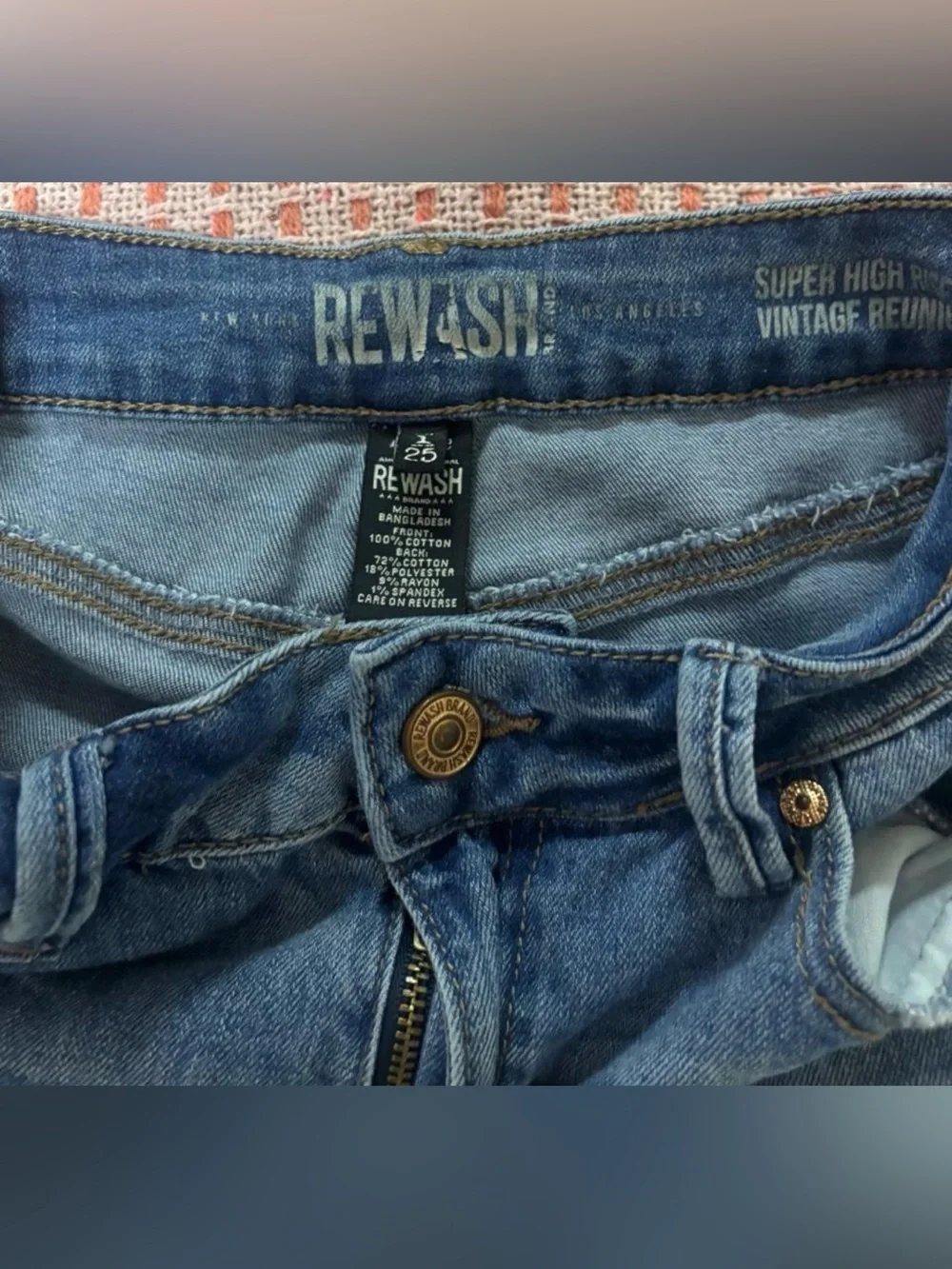 Rewash Distressed Blue High-Rise Denim Shorts